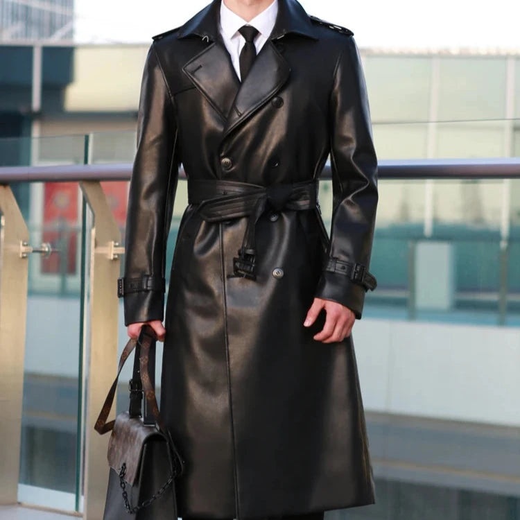 Leather trench coat homme Style Old Money