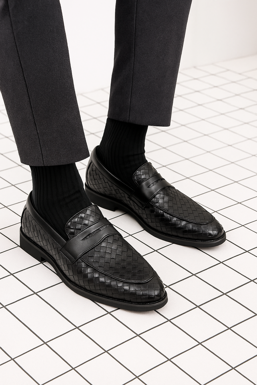 Mocassin cuir tressé homme