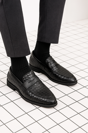 Mocassin cuir tressé homme