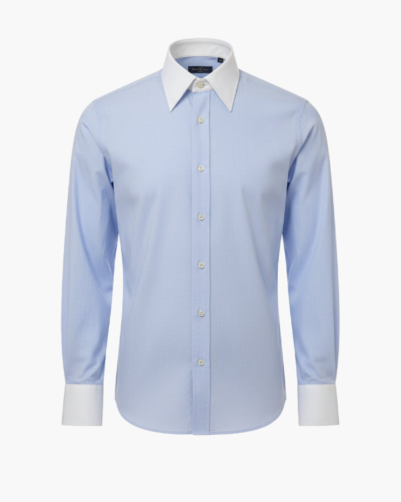 Men's blue shirt with white collar