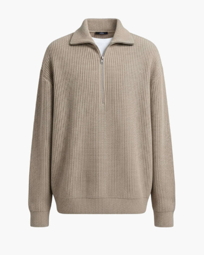 Pull col zippé homme gris