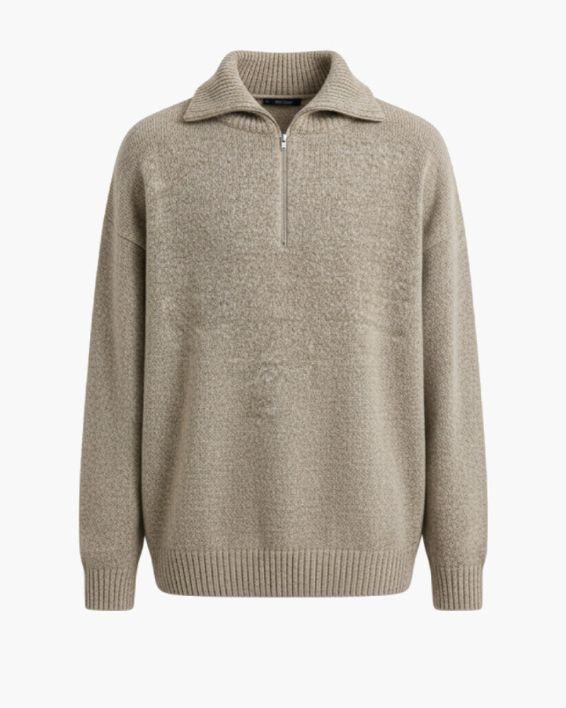 Pull col zippé homme beige