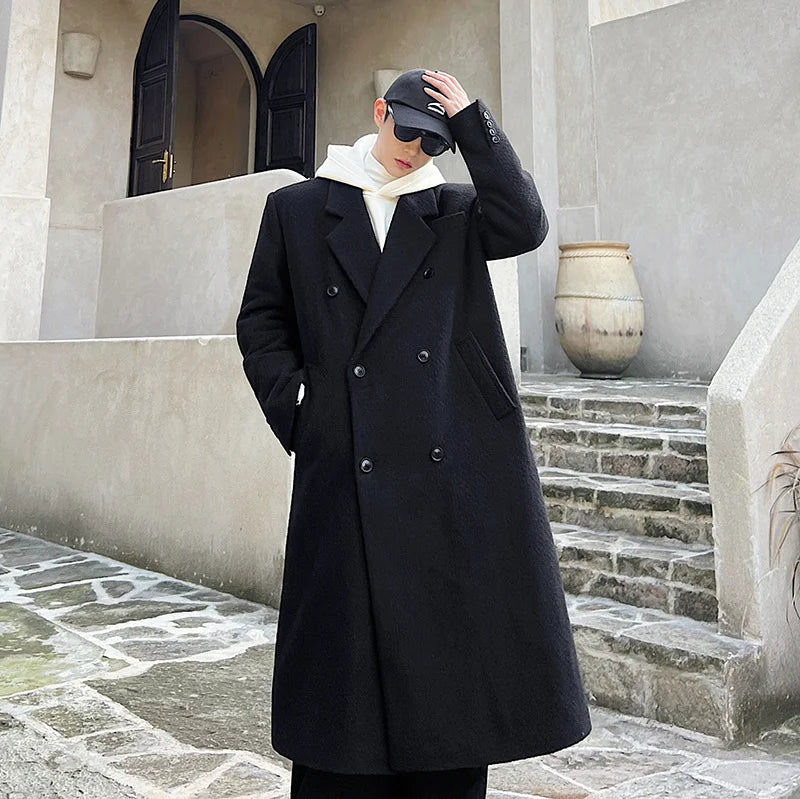 Long Black Men's Full Length Cashmere Overcoat Men's Cashmere