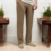 Pantalon lin marron homme