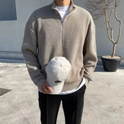 Pull col zippé homme gris