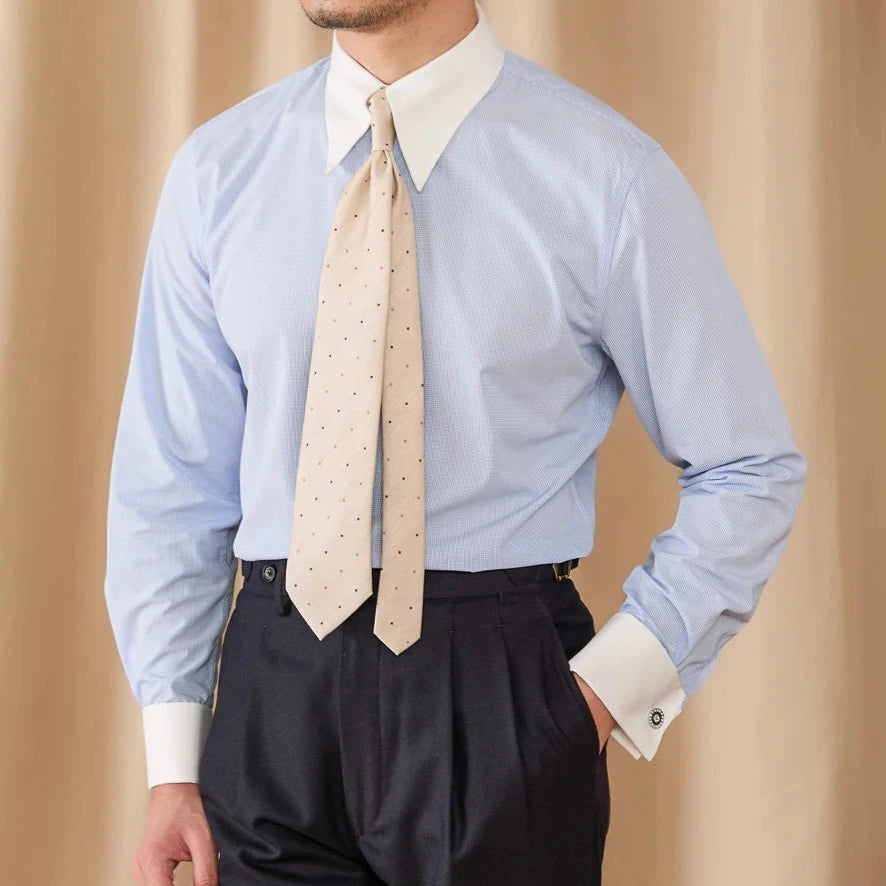 Men's blue shirt with white collar Men's blue shirt with white collar