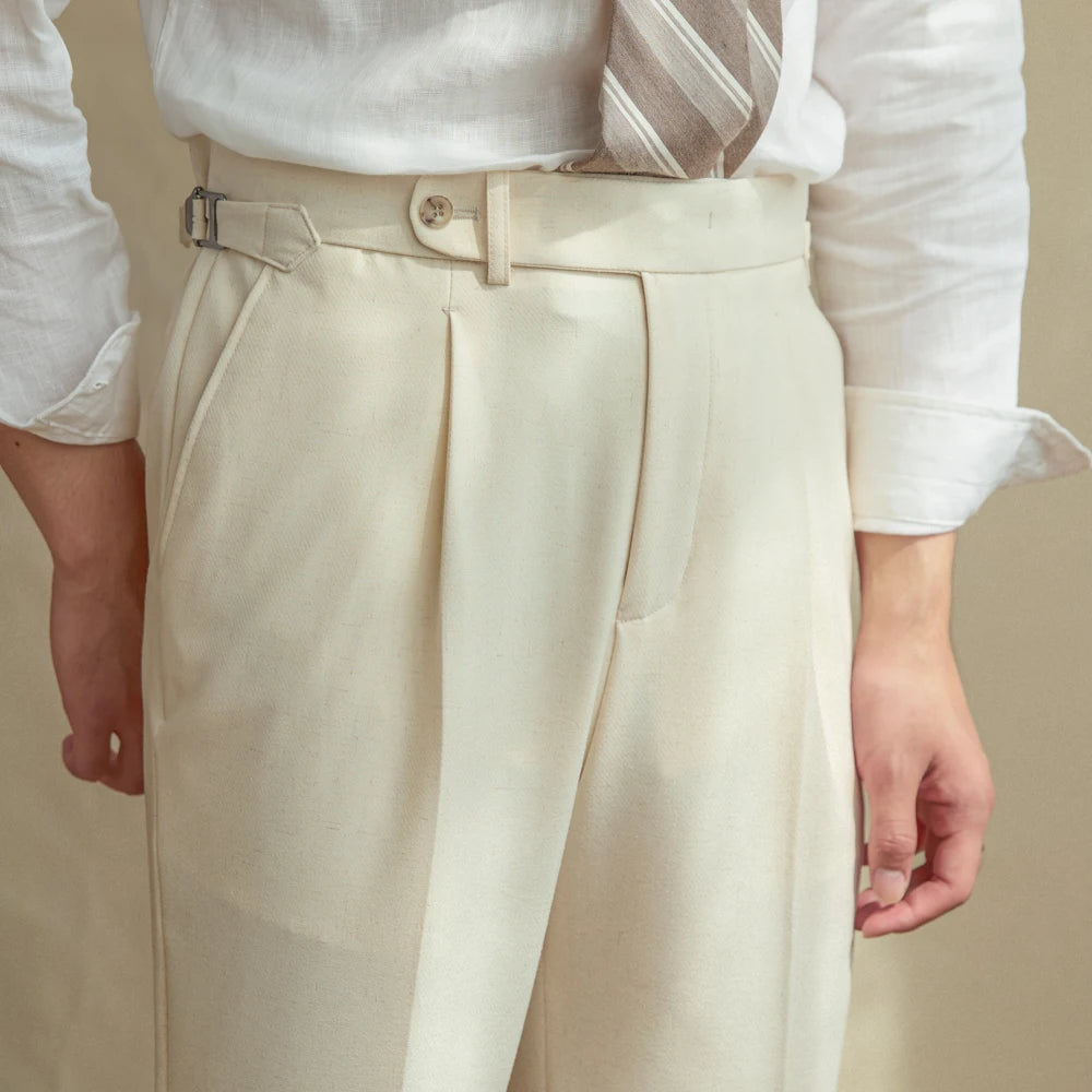 Men's beige pleated pants – Style Old Money