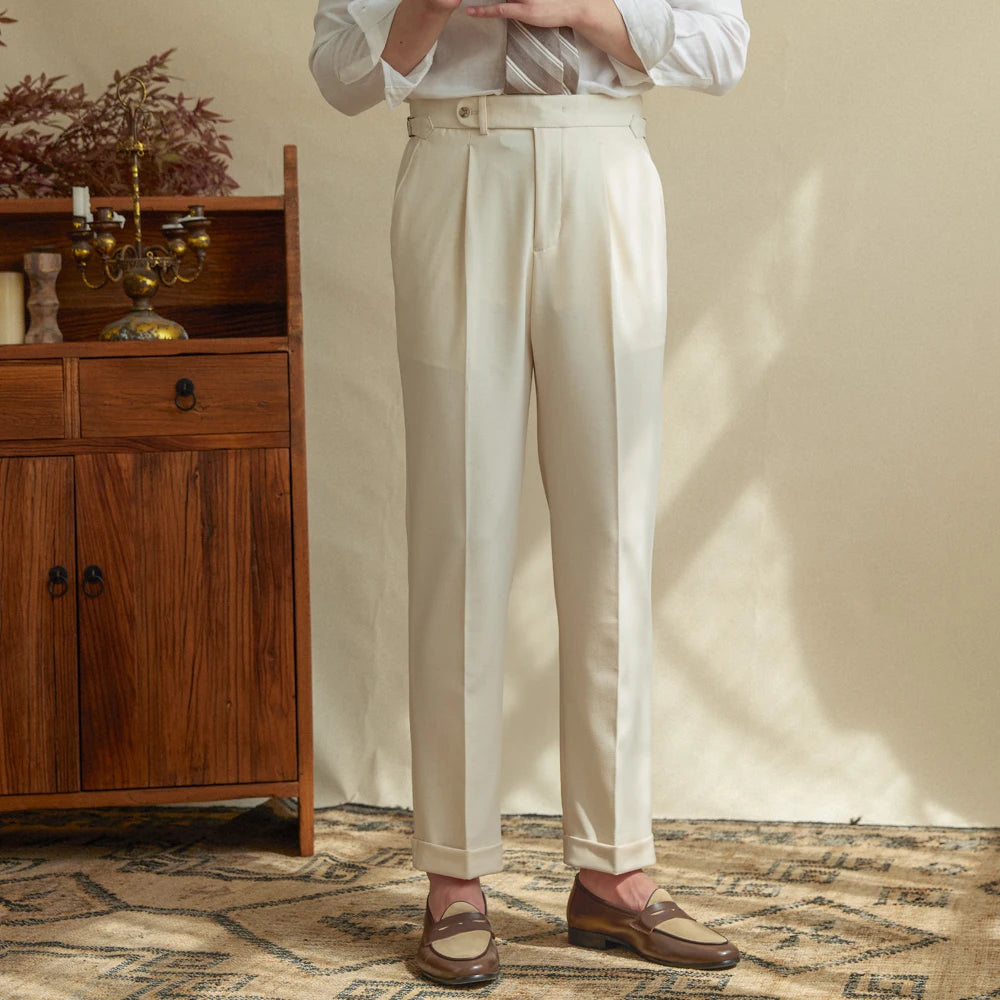 Men's beige pleated pants